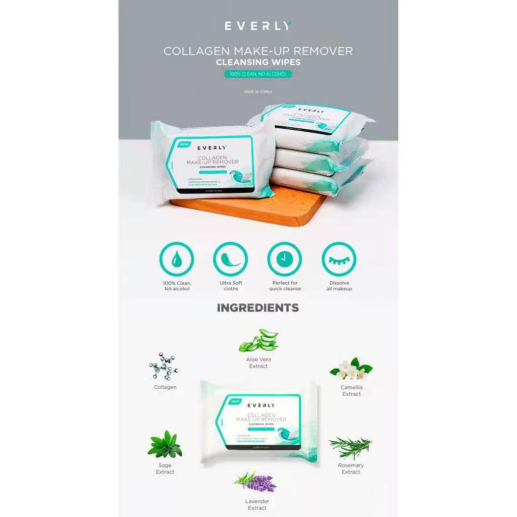 EVERLY Collagen Makeup Remover Cleansing Wipes Tissues